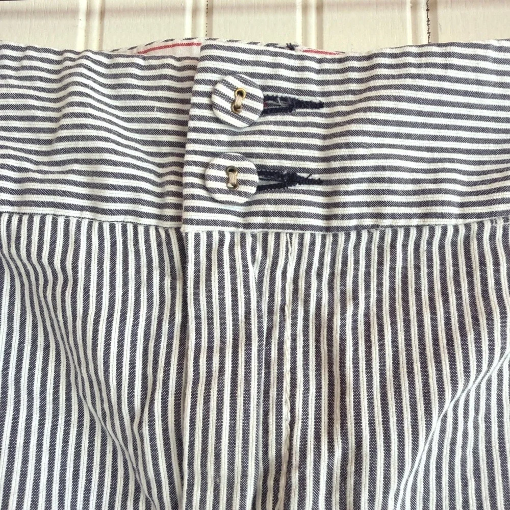 Playlife Blue White Pinstripe Nautical Ruffle Mini Skirt Lace Trim Anchor Button